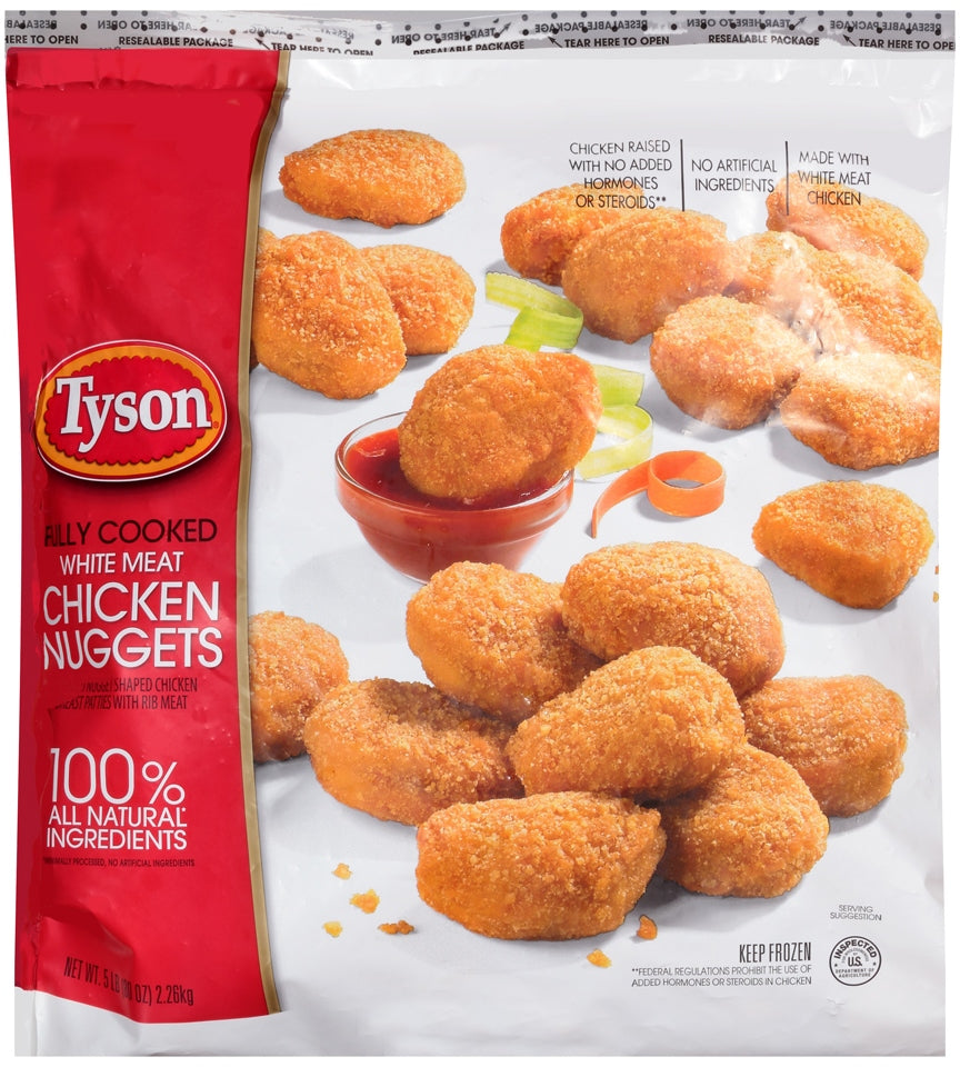 Tyson White Meat Chicken Nuggets, Fully Cooked, 100% All Natural Ingredients, 5 lbs (2.3 kg)
