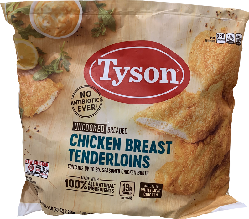 Tyson Uncooked Breaded Chicken Breast Tenderloins, 5 lbs