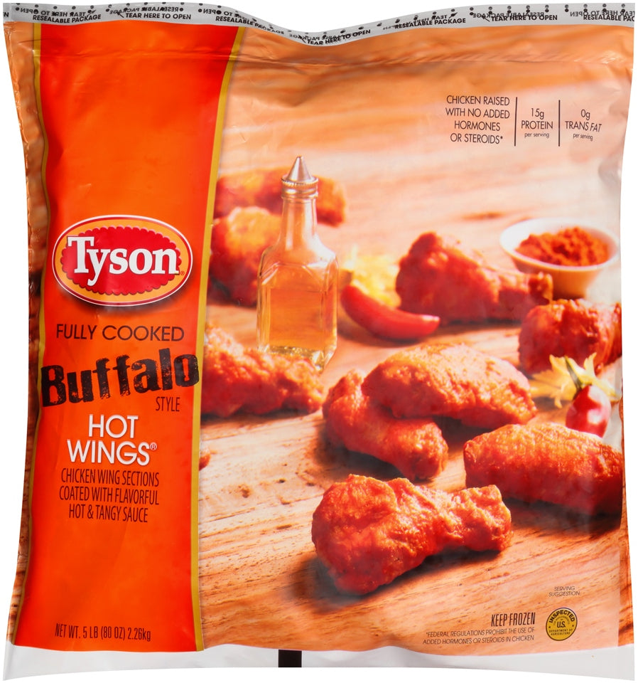 Tyson Buffalo Style Hot Wings, Fully Cooked, 5 lbs