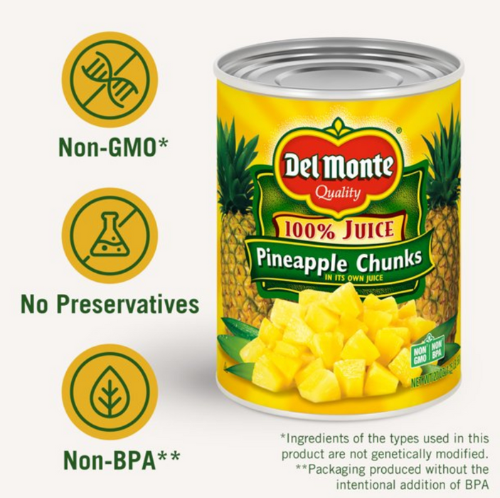 Del Monte Pineapple Chunks in 100% Juice, Canned Fruit , 20 oz
