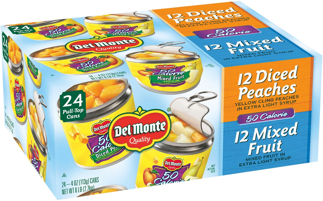 Del Monte Diced Peaches and Mixed Fruit Lite Fruit Cups, 24 x 113 gr (24 x 4 oz)