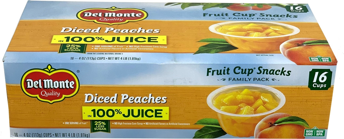 Del Monte Diced Peaches Fruit Cups, 16 x 4 oz