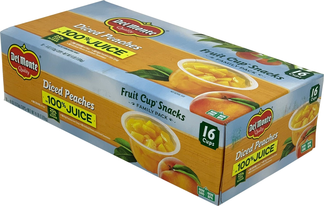 Del Monte Diced Peaches Fruit Cups, 16 x 4 oz