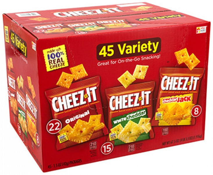 Cheez-It Baked Snack Crackers, Variety Pack, 45 x 1.5 oz