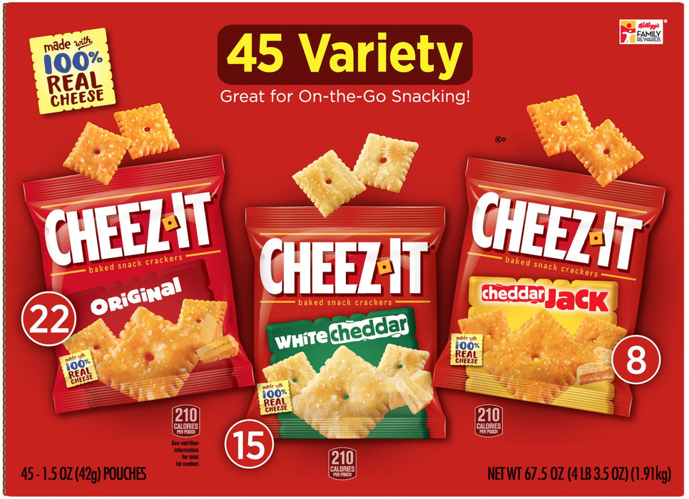 Cheez-It Baked Snack Crackers, Variety Pack, 45 x 1.5 oz