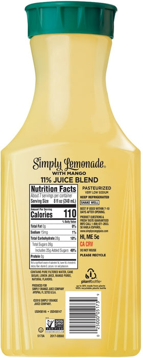 Simply Lemonade Juice Drink with Mango, 52 oz