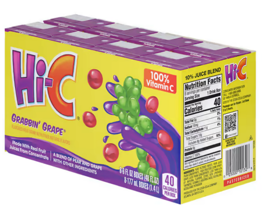 Hi-C Grabbin' Grape Fruit Drink Cartons, 8-Pack , 8 x 6 oz