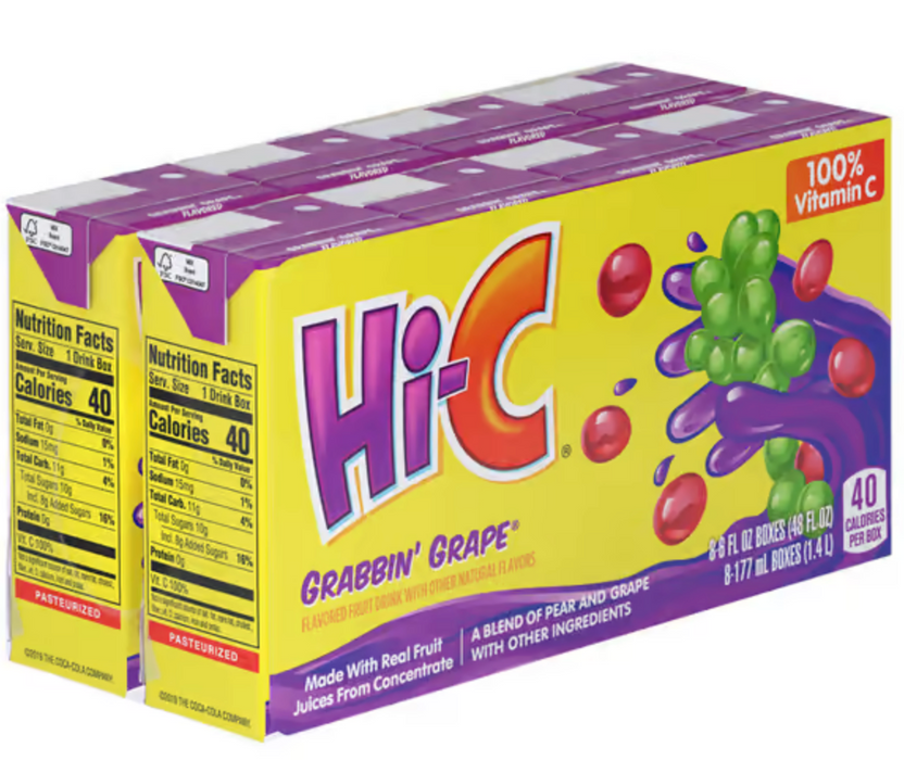 Hi-C Grabbin' Grape Fruit Drink Cartons, 8-Pack , 8 x 6 oz