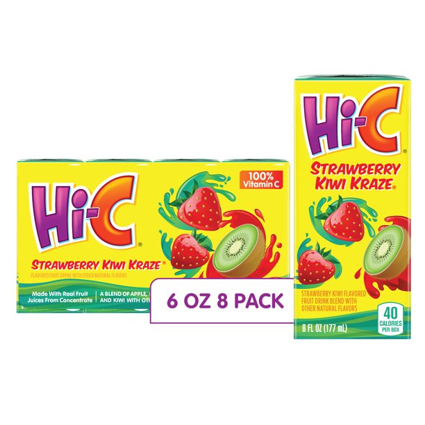 Hi-C Strawberry Kiwi Kraze Juice Cartons, 8-Pack, 8 x 6 oz