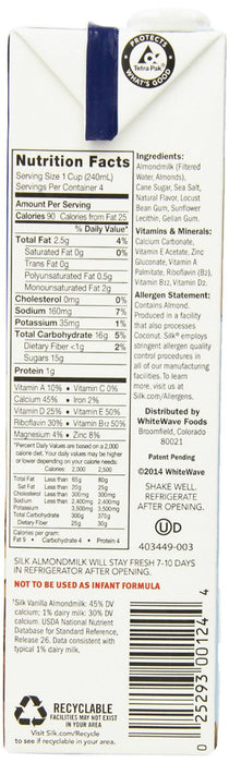 Silk Vanilla Almond Milk, 50% More Calcium than Dairy Milk, 32 oz