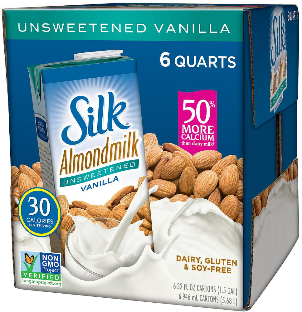 Silk Pure Almond Milk, Unsweetened Vanilla, 6 pack - 32 oz