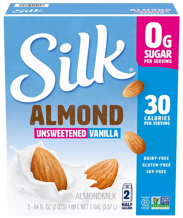 Silk Unsweetened Vanilla Almond Milk, 2-Pack, 2 x 64 oz