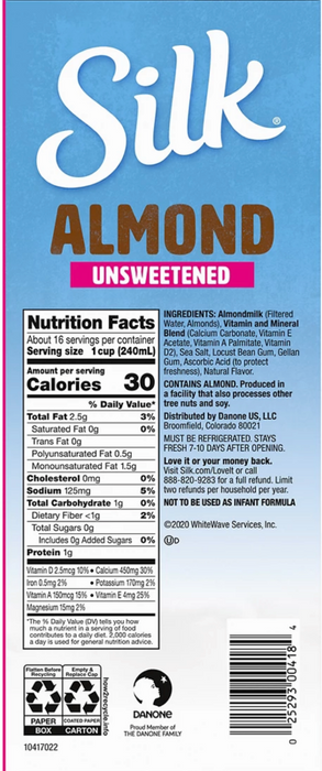 Silk Unsweetened Almond Milk, 2 x 64 oz