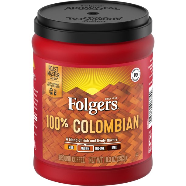 Folgers 100% Colombian Ground Coffee, Medium-Dark Roast, 10.3 oz