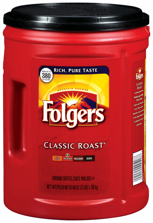 Folgers Classic Roast Ground Coffee, Rich Pure Taste, 48 oz