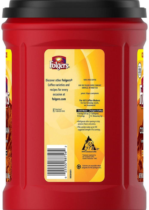 Folgers 100% Colombian Ground Coffe, 43.8 oz