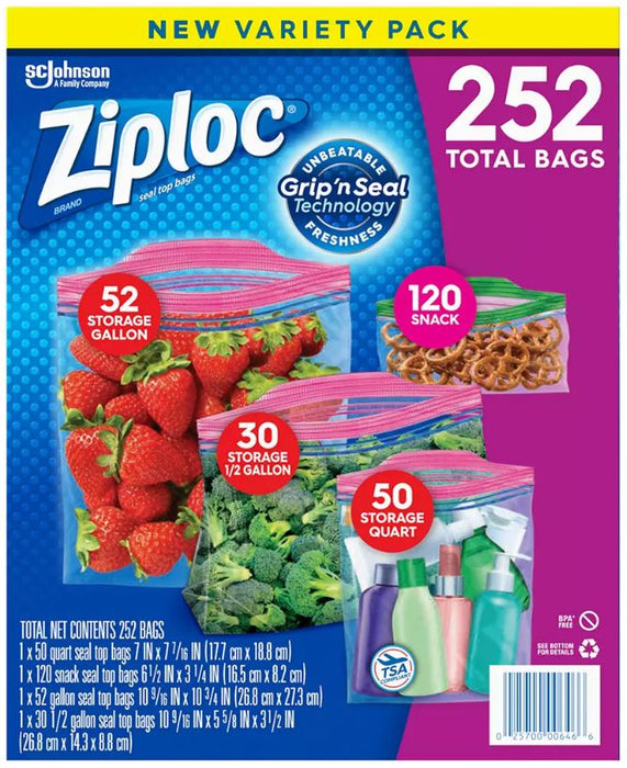 Ziploc Storage Transport Bags, Variety Pack , 252 ct