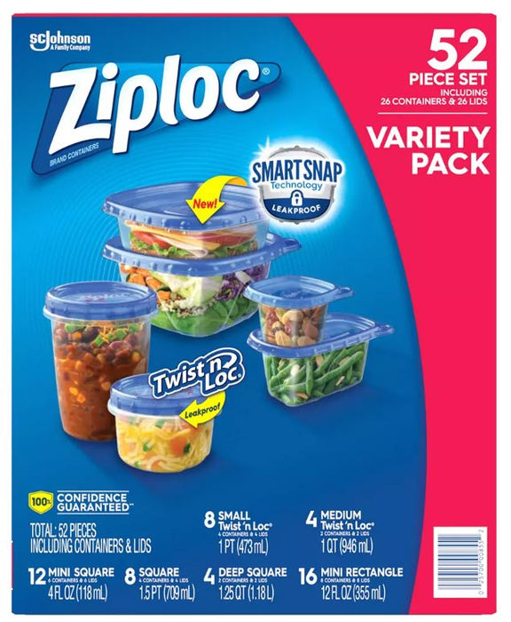 Ziploc Smart Snap Food Storage Containers, Variety Pack , 52 pcs