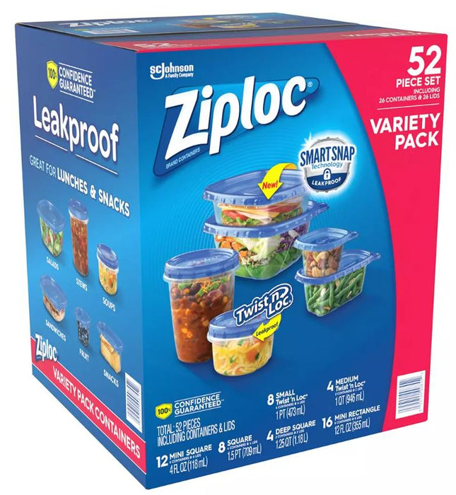 Ziploc Smart Snap Food Storage Containers, Variety Pack , 52 pcs