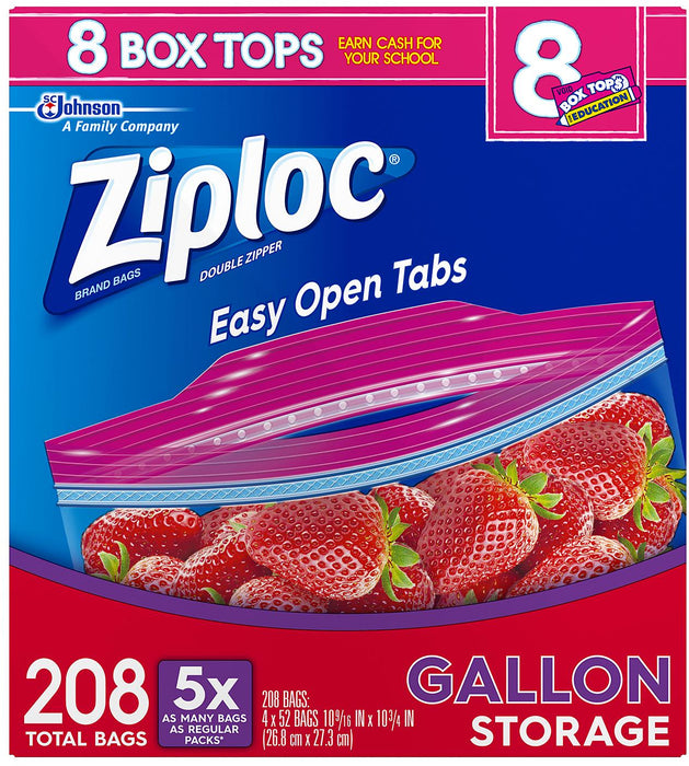 Ziploc Easy Open Tabs Storage Gallon Bags, 208 ct