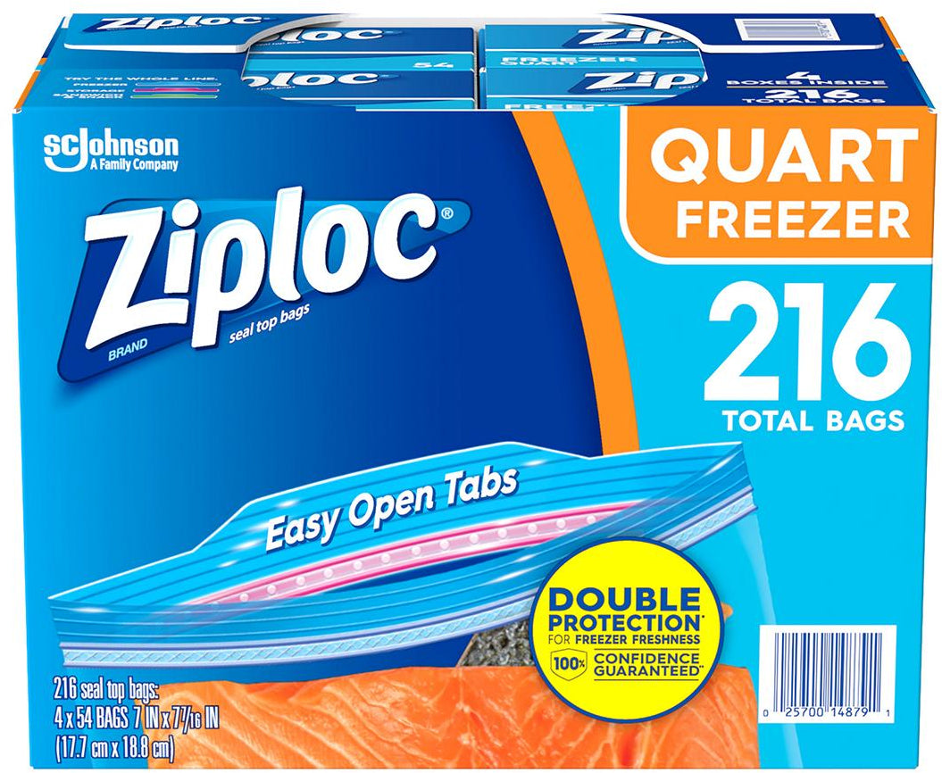Ziploc Easy Open Tabs Storage Freezer Quart Bags (216 Ct) Great