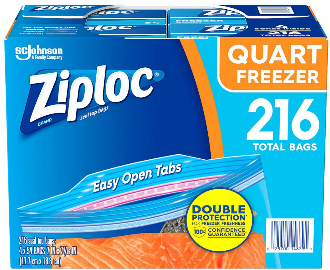 Ziploc Easy Open Tabs Quart Freezer Bags, 216 ct — Goisco.com