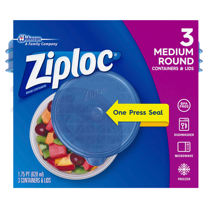 Ziploc Food Container Medium Round, 3 ct