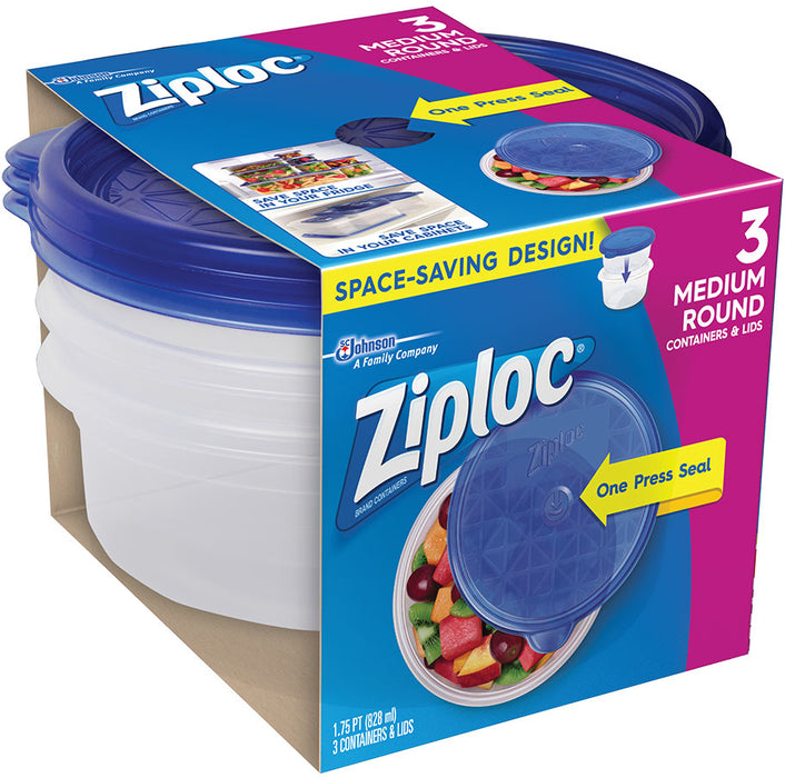 Ziploc Food Container Medium Round, 3 ct