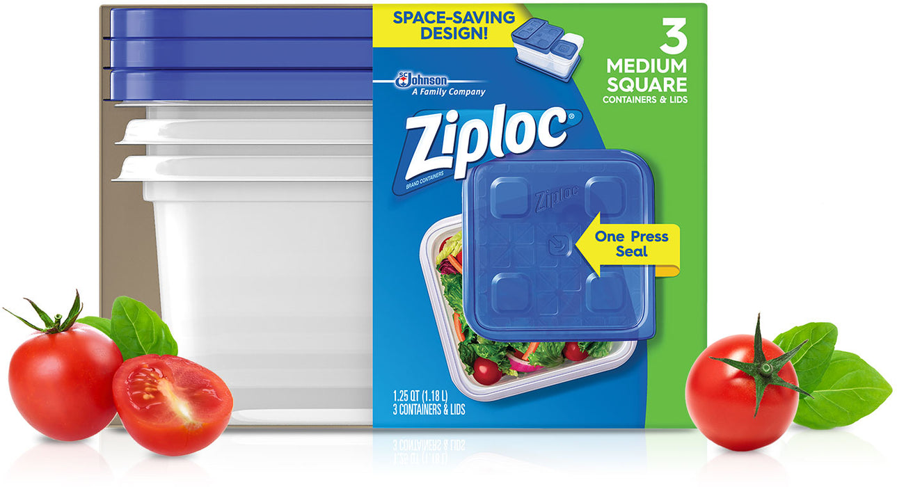 Ziploc Food Container Medium Square, 3 ct