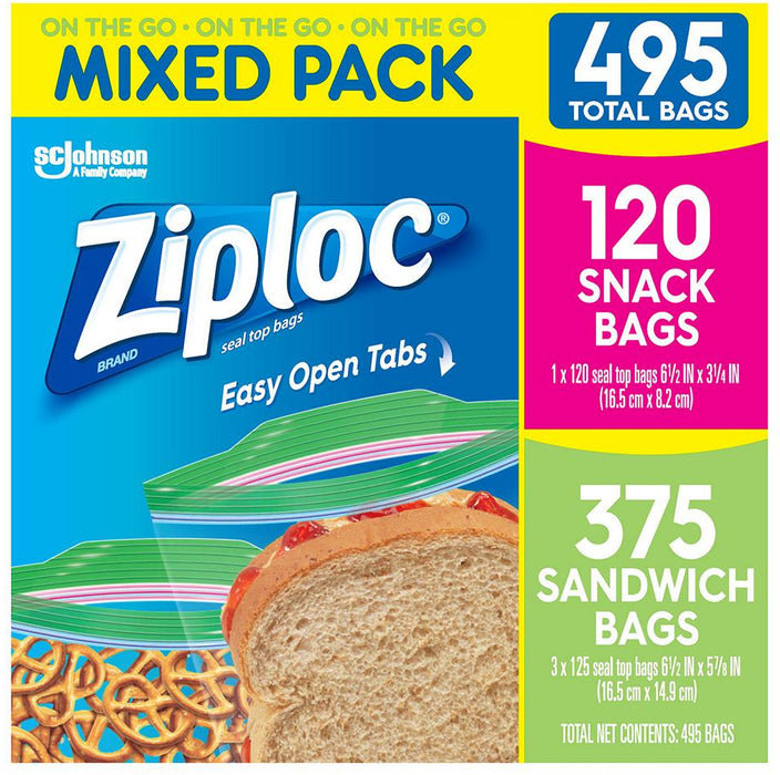 Ziploc Snack and Sandwich Bags Mixed Pack, 495 ct