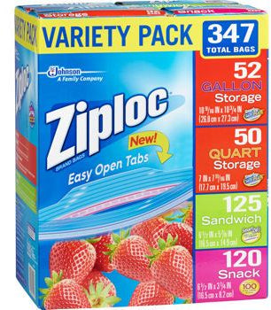 Ziploc Bags 52 Gallon, 50 Quart, 120 Snack, 125 Sandwich (347 ct