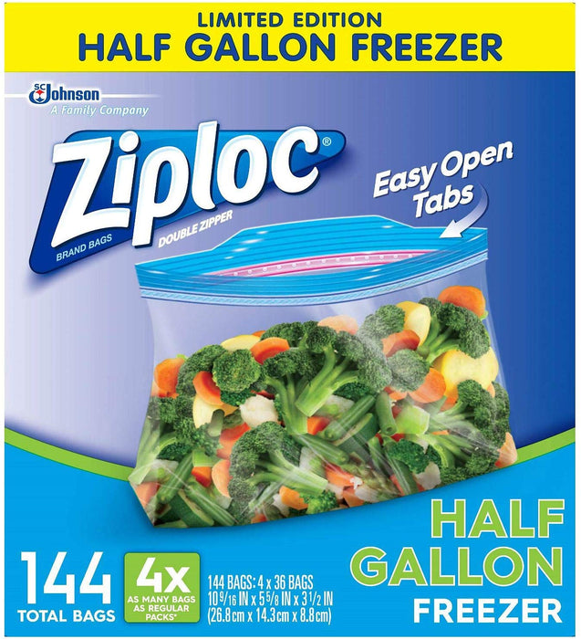 Ziploc Doube Zipper Half Gallon Freezer Bags, 144 ct