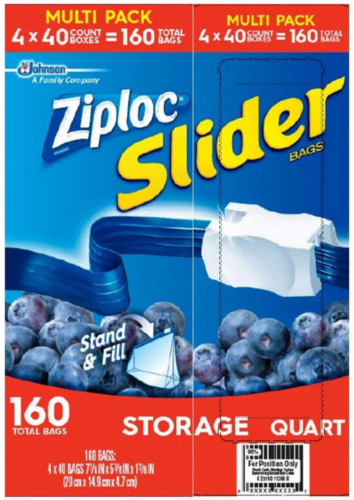 Ziploc Slider Storage Bags, Quart, 160 ct