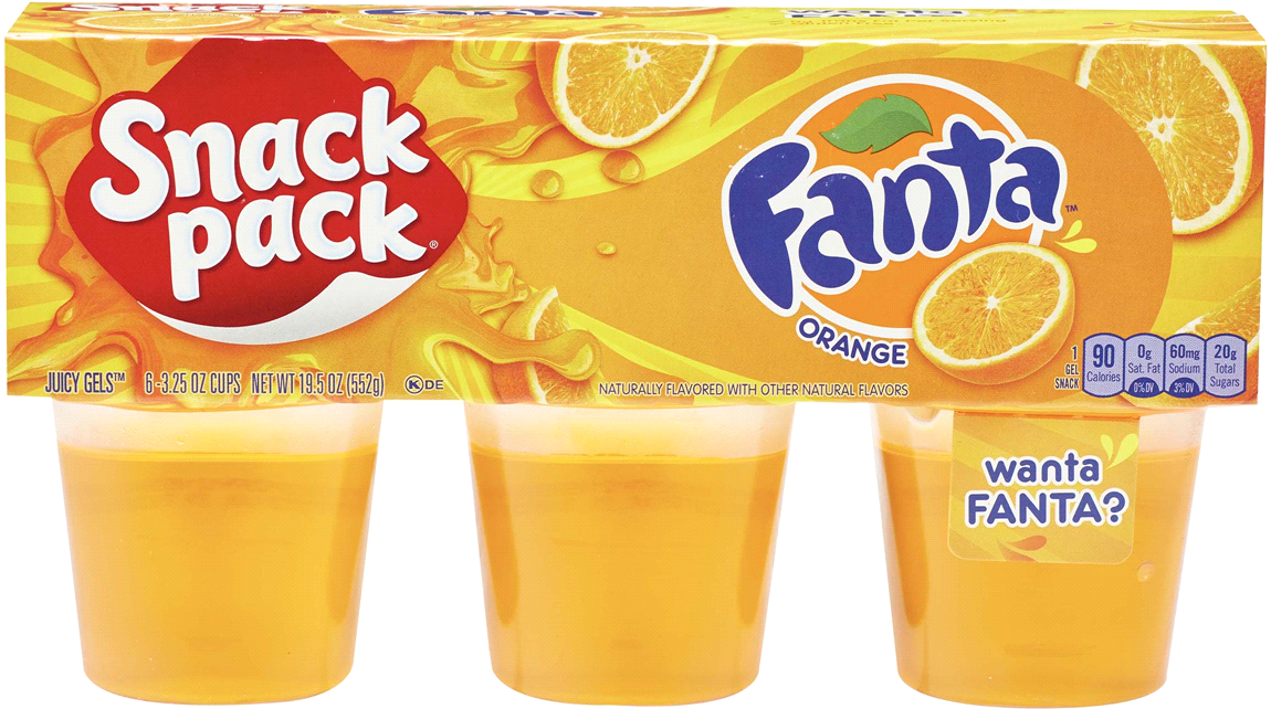 Snack Pack Fanta Orange Juicy Gel Cups, Orange Flavor, 6 x 3.25 oz