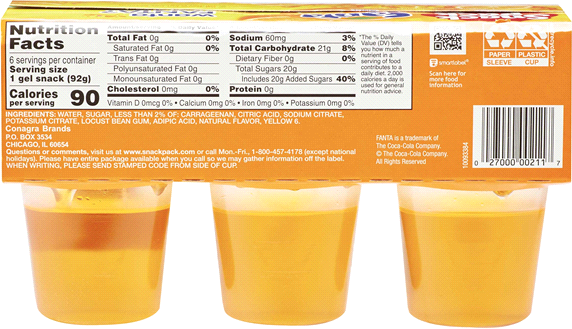 Snack Pack Fanta Orange Juicy Gel Cups, Orange Flavor, 6 x 3.25 oz