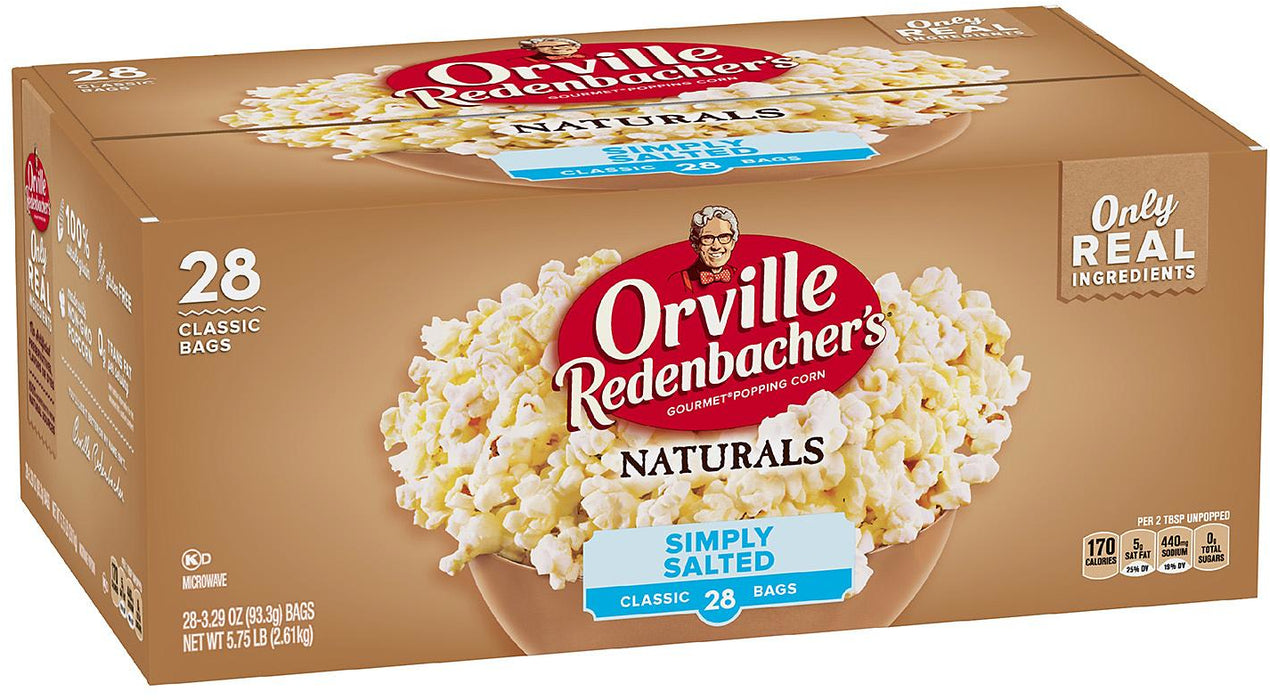 Orville Naturals Simply Salted Popcorn, Value Pack, 28 x 3.29 oz