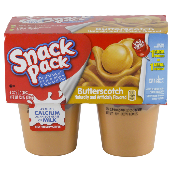 Snack Pack Butterscotch Pudding, 4-Pack, 4 x 3.25 oz