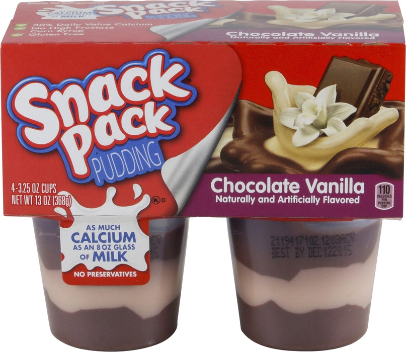 Snack Pack Pudding, Chocolate Vanilla, 4-pack, 4 x 92 gr