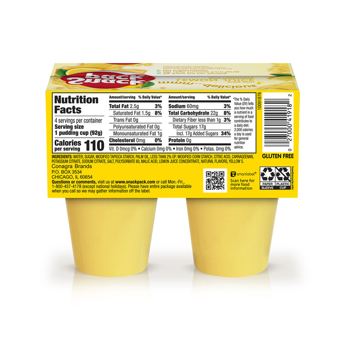 Snack Pack Lemon Pudding Cups, 4-Pack, 4 ct