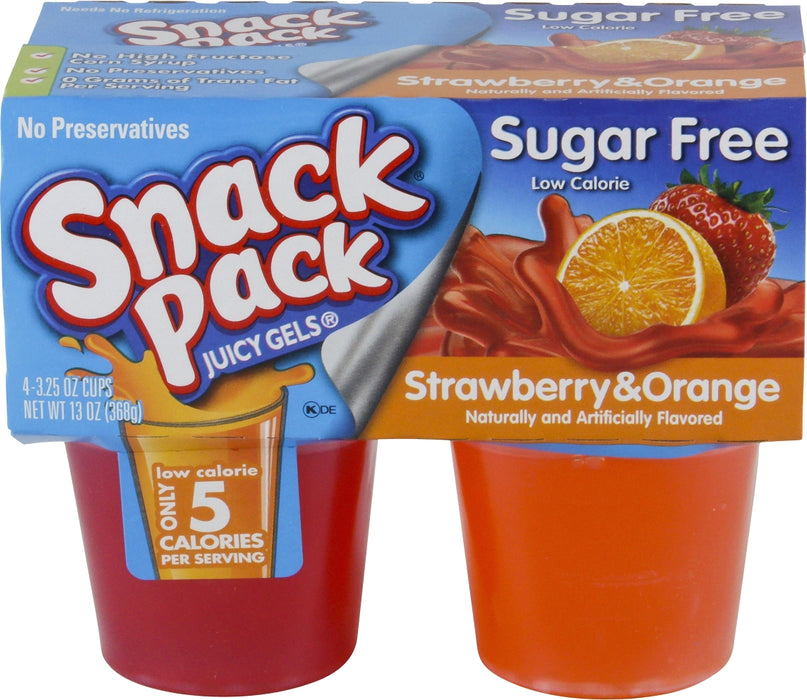 Snack Pack Strawberry & Orange Juicy Gels, Sugar-Free, 4 x 92 gr