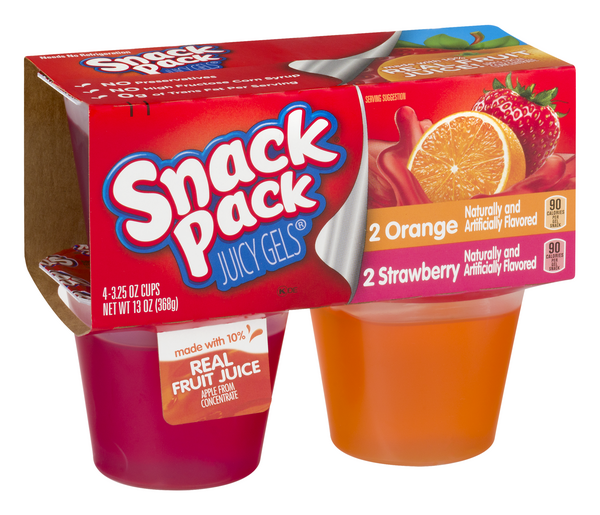 Snack Pack Juicy Gels, Strawberry & Orange Flavor, 4-Pack, 4 x 3.25 oz