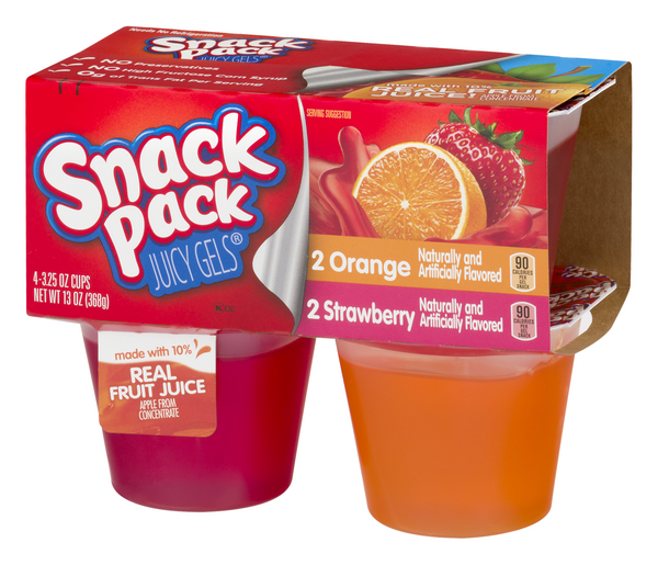 Snack Pack Juicy Gels, Strawberry & Orange Flavor, 4-Pack, 4 x 3.25 oz