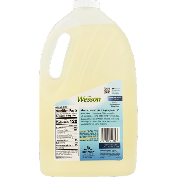 Wesson Pure Natural & Cholesterol Free Vegetable Oil , 1 gl