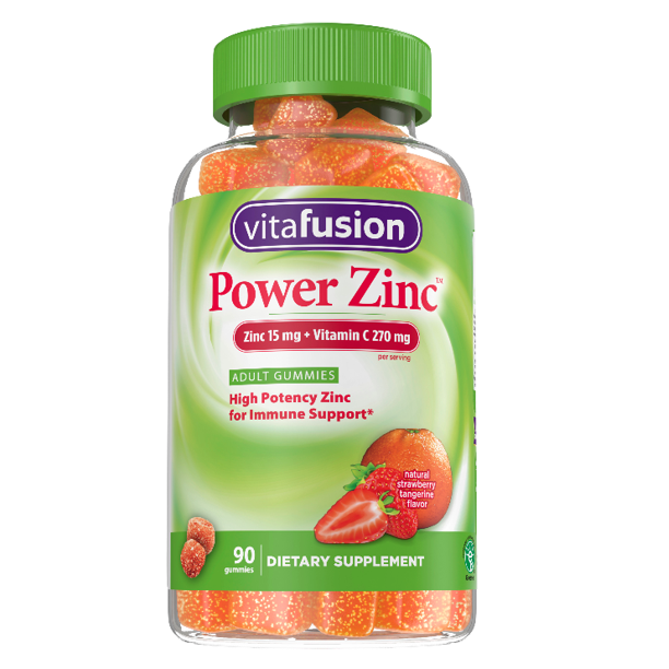 Vitafusion Power Zinc Chewable Gummy, Natural Strawberry & Tangerine Flavor, 90 ct