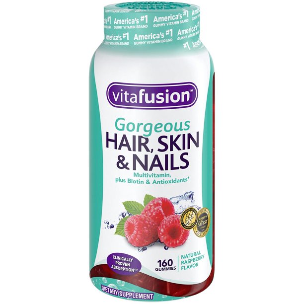 Vitafusion Gorgeous Hair, Skin & Nails Multivitamin Chewable Gummies, Natural Raspberry Flavor, 160 ct