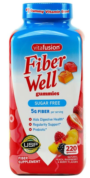 Vitafusion Fiber Well Sugar Free Chewable Vitamin Gummies, Natural Peach, Raspberry & Berry Flavors, 229 ct