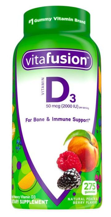 Vitafusion Vitamin D3, 2000 IU Adult Chewable Gummies, Natural Peach & Berry Flavors, 275 ct