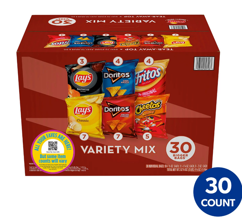 Frito-Lay Variety Mix Potato Chips, Bigger Bags , 30 ct