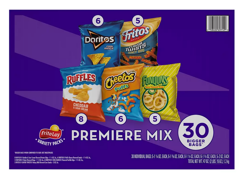 Frito-Lay Premier Mix Chips, Variety Pack , 30 ct