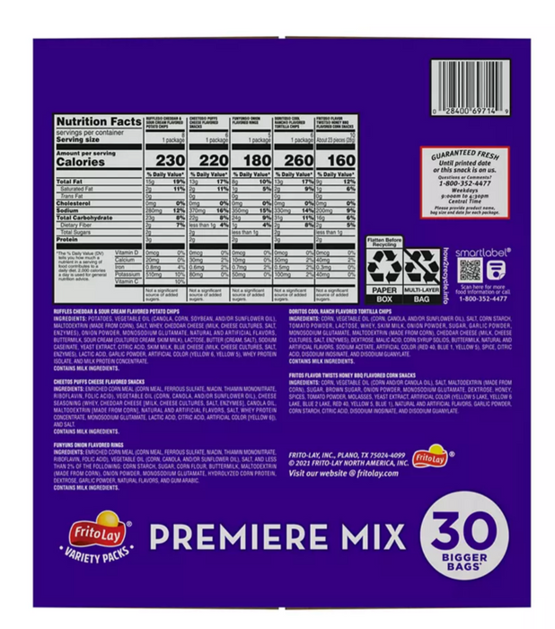 Frito-Lay Premier Mix Chips, Variety Pack , 30 ct